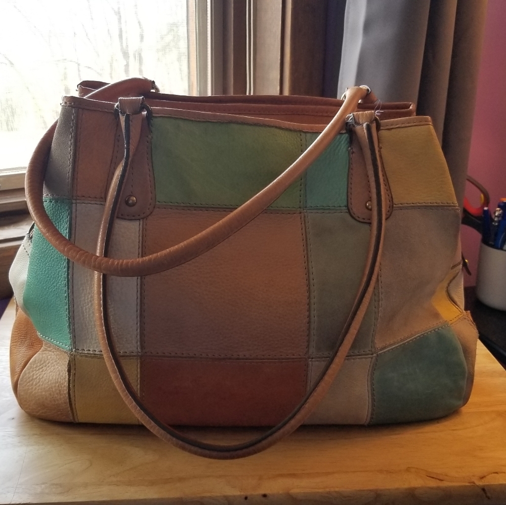 Fossil Leather & Suede Multi Patchwork Bag